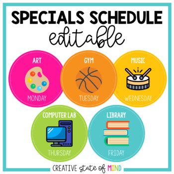 Elementary Specials Schedule Template
