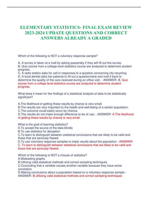 elementary statistics final exam answers triola