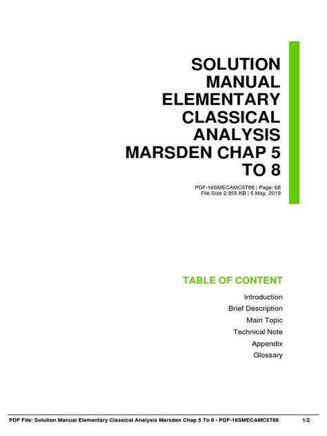 Download Elementary Classical Analysis Solution Manual Marsden 