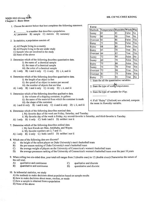 Read Online Elementary Statistics Practice Test Chapter 1 