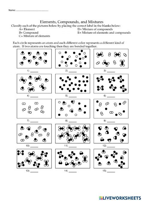 Elements Compounds And Mixtures Worksheet