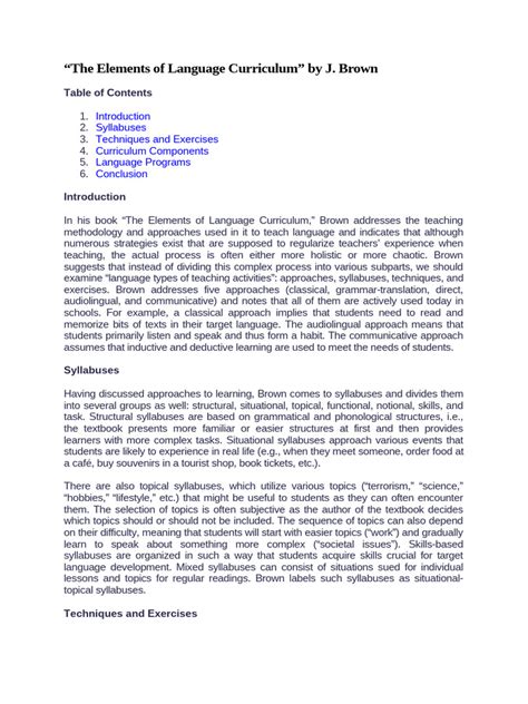 Elements Of Language Curriculum