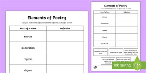 Elements Of Poetry Worksheet