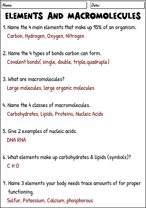 Read Elements And Macromolecules In Organisms Worksheet Answers 