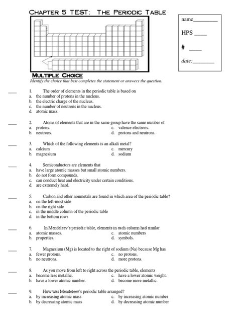 Download Elements And The Periodic Table Chapter Test 