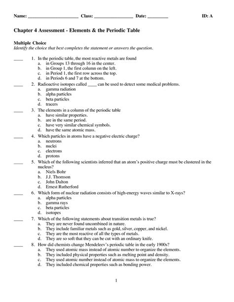 Download Elements And The Periodic Table Chapter Test 