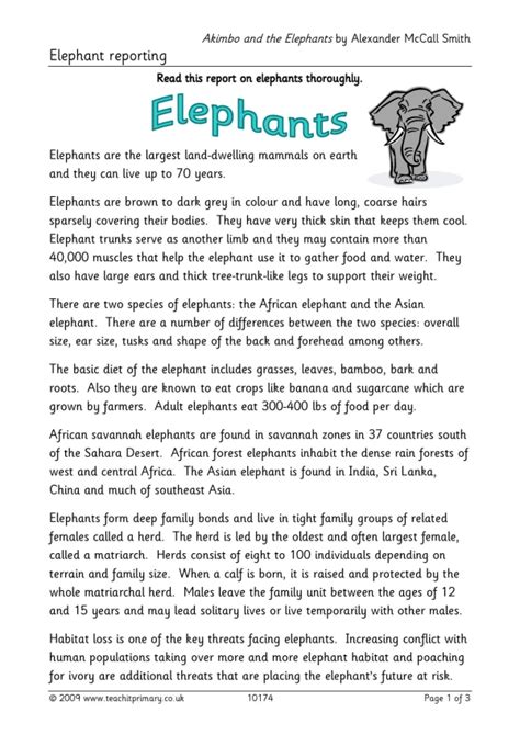 Elephant Information Text Ks2 English Text Type Teachit Features Of An Information Text Ks2 - Features Of An Information Text Ks2