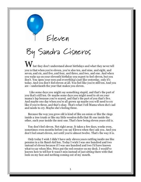 Eleven Sandra Cisneros Pdf