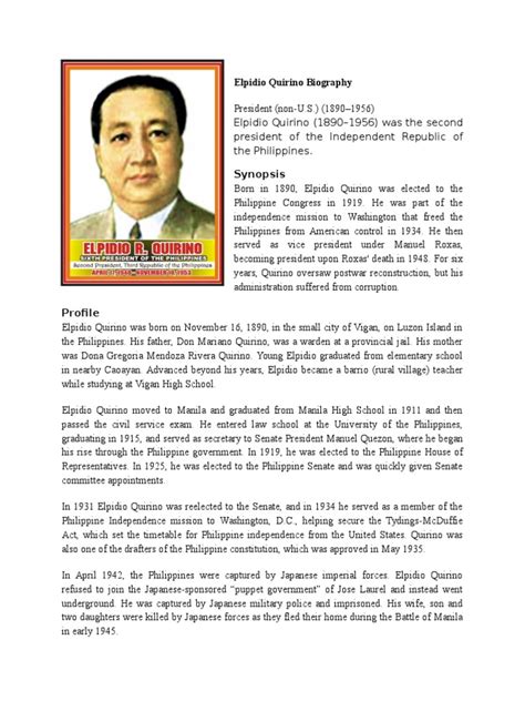 elpidio quirino biography timeline projects