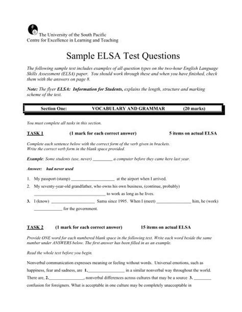 Elsa Test Questions