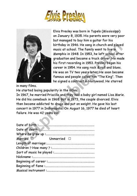 elvis presley biography worksheet famous people