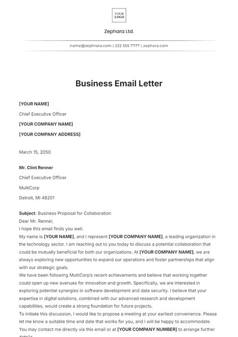 email business letter format sample