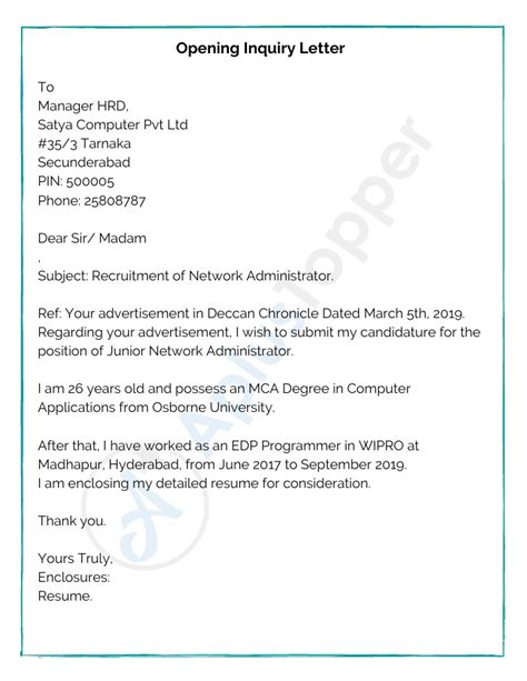 Email Inquiry Template