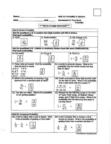 emathinstruction unit 11 probability review answer key