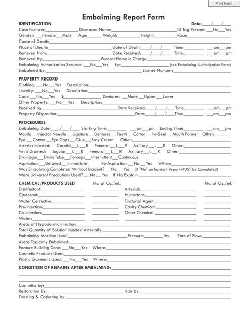 Embalming Report Blank