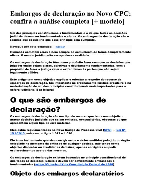 Embargos De Declaração Cpc