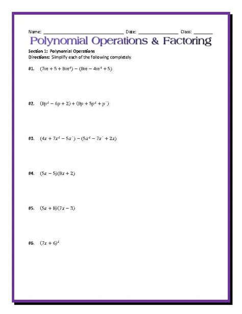 Embedded Assessment 2 Polynomial Operations And Factoring