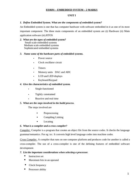 embedded systems two marks with answers