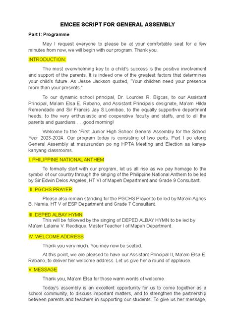 Emcee Script For High School Graduation Ceremony