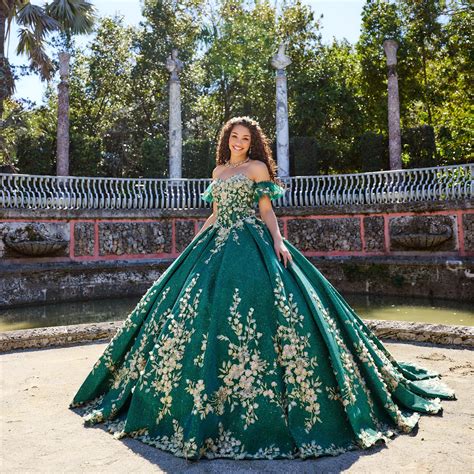 Emerald Quinceañera Dresses Princesa By Ariana Vara Emerald Green Quince Dress With Flowers - Emerald Green Quince Dress With Flowers