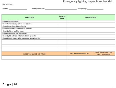 Emergency Lighting Maintenance Checklist