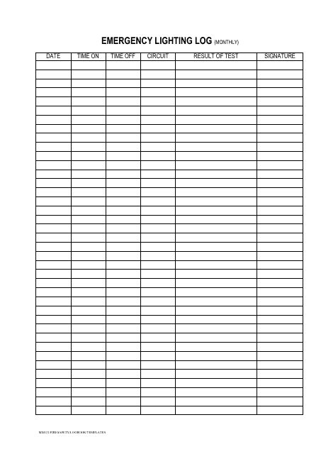 Emergency Lighting System Log Spreadsheet