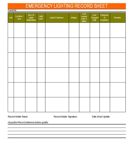 Emergency Lighting Test Record Log Sheet