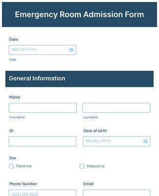 emergency room admission form sample