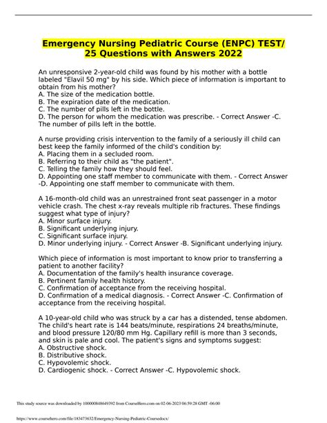 Read Online Emergency Nursing Pediatric Course 4Th Edition Practice Test Answers 
