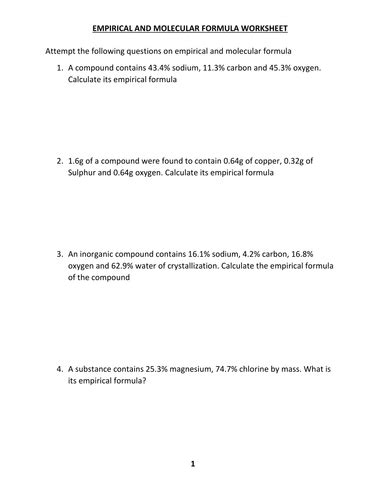Empirical Formula Worksheet With Answers Tes Chemistry Empirical Formula Worksheet Answers - Chemistry Empirical Formula Worksheet Answers