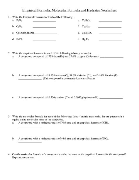 Read Online Empirical And Molecular Formula Worksheet Answers 6 10 