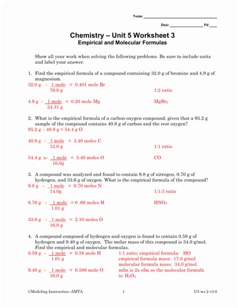 Full Download Empirical Formula Answer Sheet 