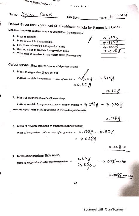 Download Empirical Formula Of Magnesium Oxide Report Solution 