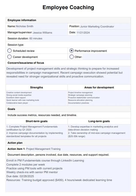 Employee Coaching Session Template
