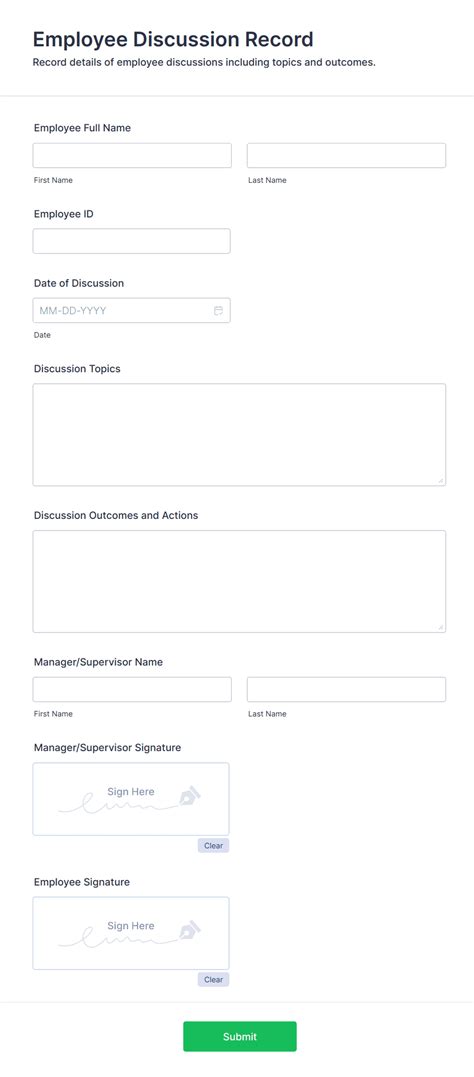 Employee Discussion Record Template