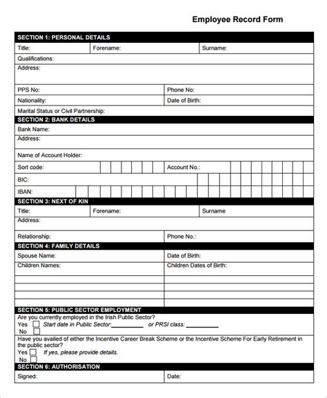 Employee Record Form Template