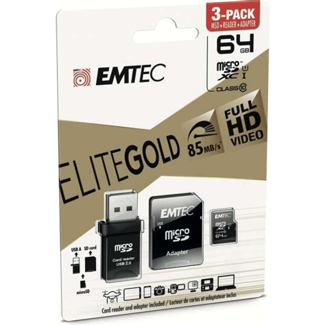 Emtec 64gb Microsdxc Gold Class 10 With Usb Reader With Memory Card Adapter - Elitogel