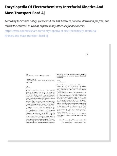 Encyclopedia Of Electrochemistry Interfacial Kinetics And Mass Transport