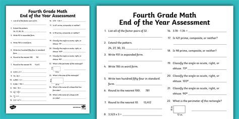 End Of 4th Grade Math Skills Assessment