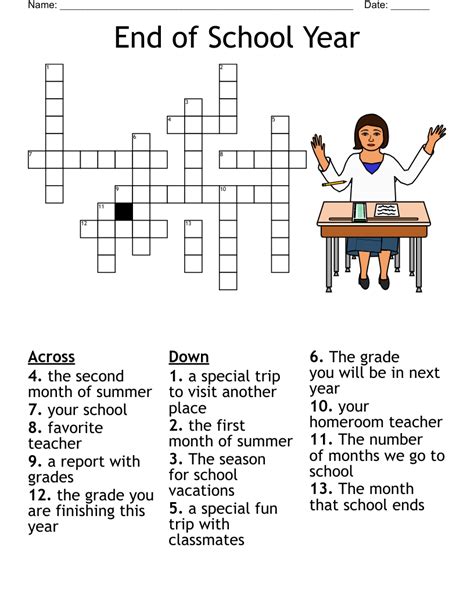 End Of School Year Crossword Puzzle   End Of Year High School Event Daily Themed - End Of School Year Crossword Puzzle