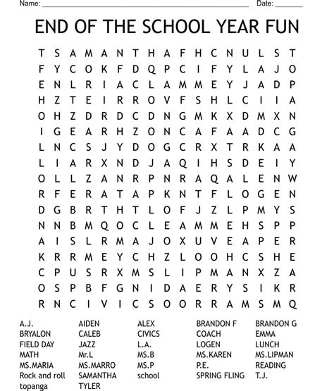 End Of School Year Word Search   Printable End Of School Year Word Search Word - End Of School Year Word Search