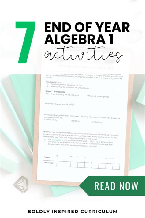 end of the year algebra 1 projects