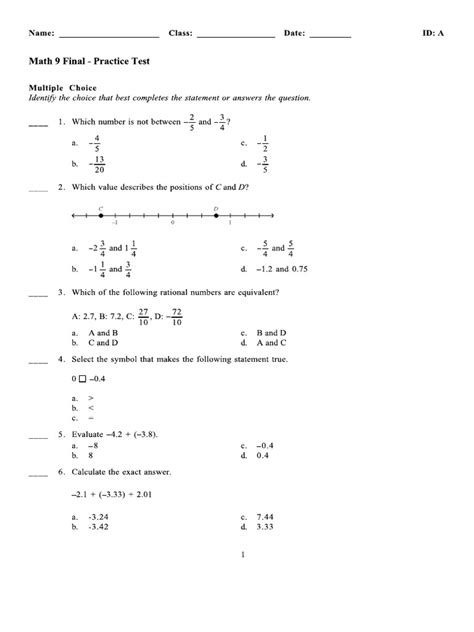 End Of Year Math Test Grade 3