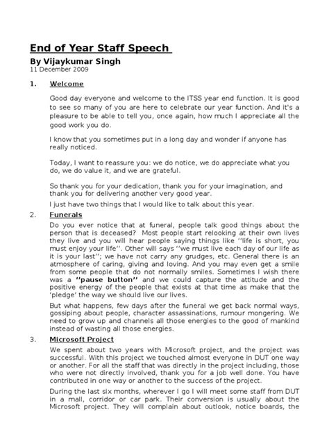 End Of Year Speech Head Girl