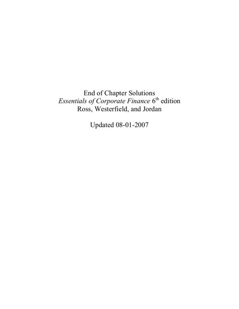 Full Download End Of Chapter Solutions Essentials Of Corporate Finance 6 