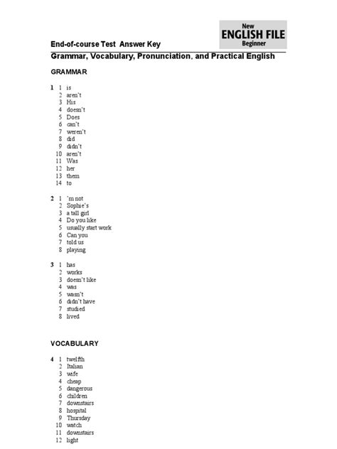 Download End Of Course Test Answer Key A Grammar Vocabulary And 
