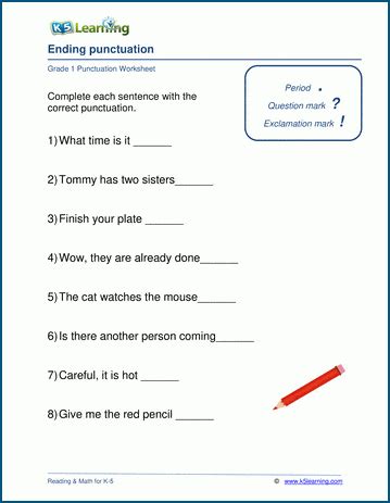 Ending Punctuation Worksheets K5 Learning Punctuation Worksheets For First Grade - Punctuation Worksheets For First Grade