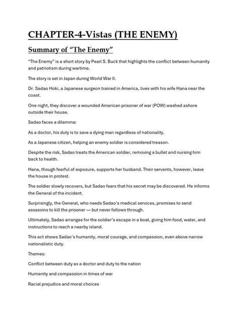 enemy summary pearl s buck class 12