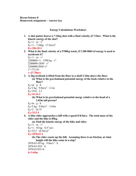 Energy Calculations Worksheets Questions And Revision Mme Physics Energy Worksheet - Physics Energy Worksheet