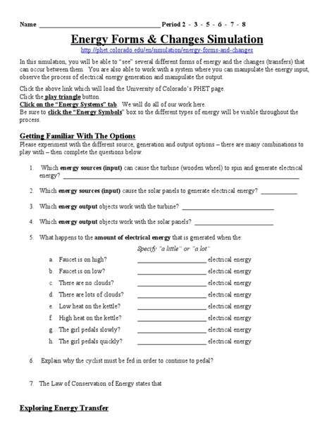 Energy Forms Changes Simulation Answer Key